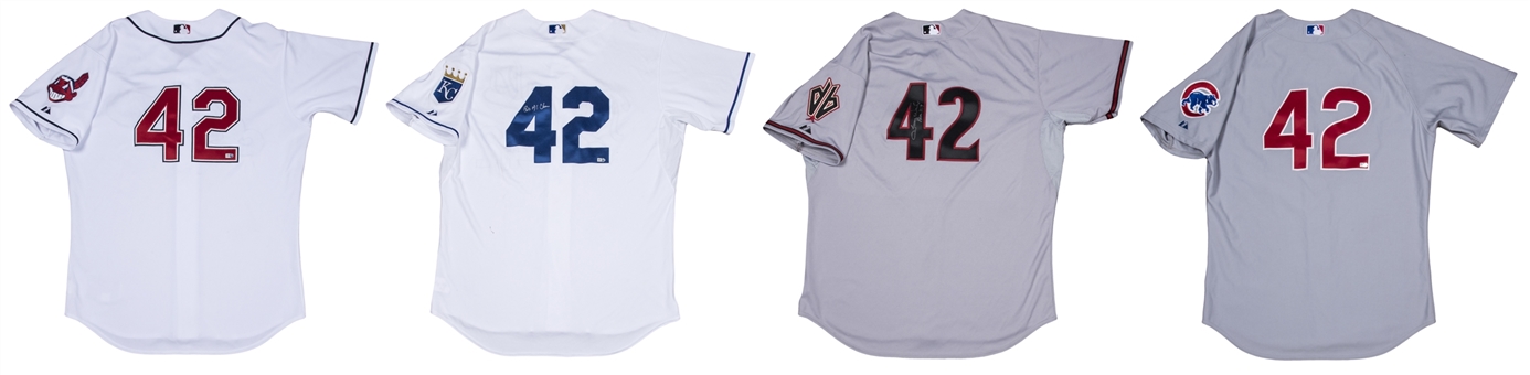 Lot of (4) Jackie Robinson Day Game Used/Signed Jerseys Including Tejeda, Brantley, Ward and Tracy (MLB Authenticated)